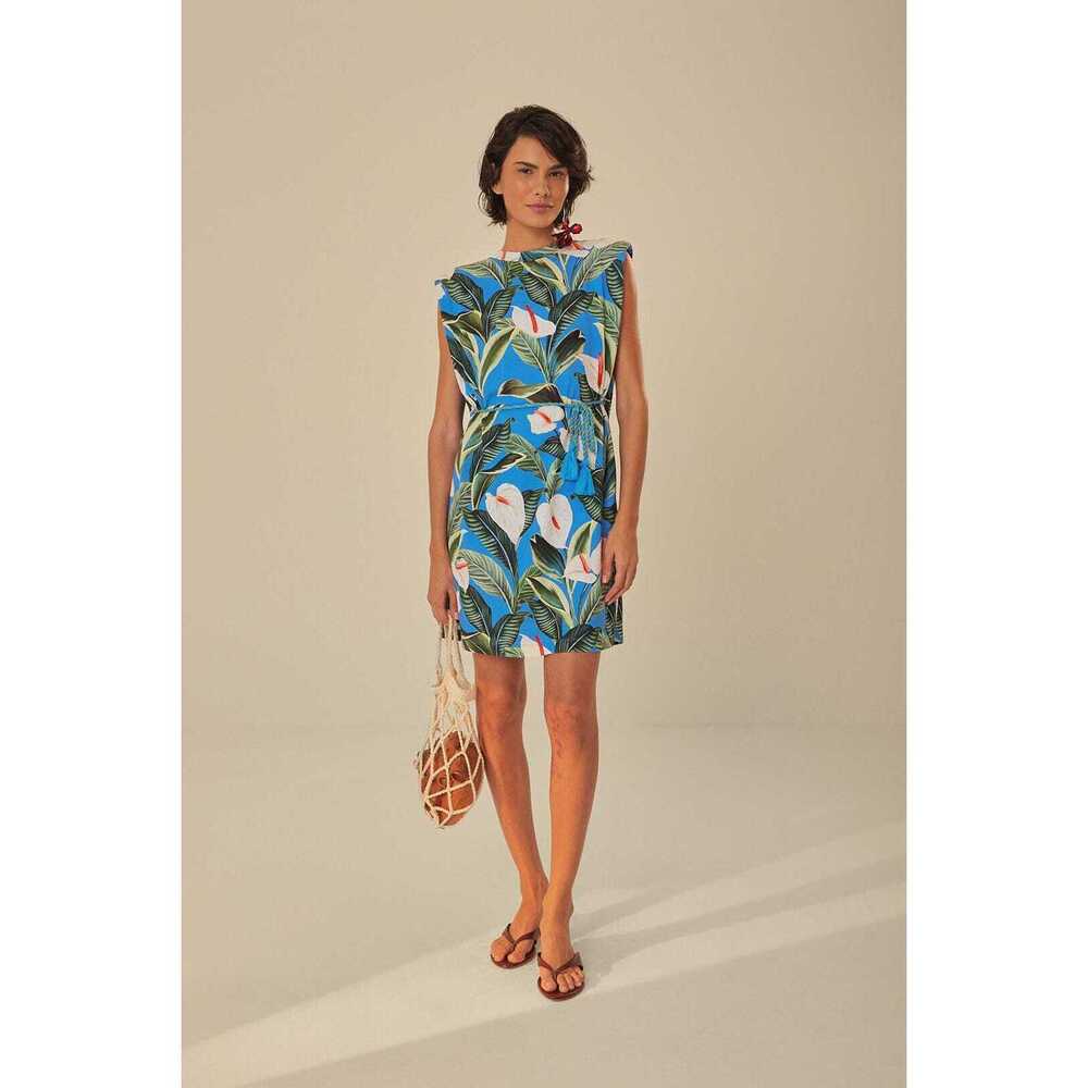 Blue Anthurium Garden Organic Cotton Mini T-Shirt Dress